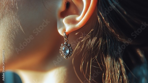 Close-up view of a stylish earring on an ear photo