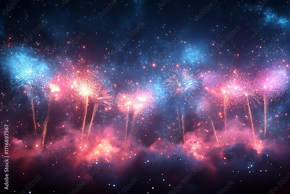 Obraz premium Vibrant Night Sky Illuminated by Colorful Fireworks Display Image
