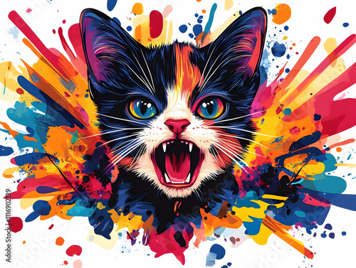 Vibrant Calico Kitten Illustration photo