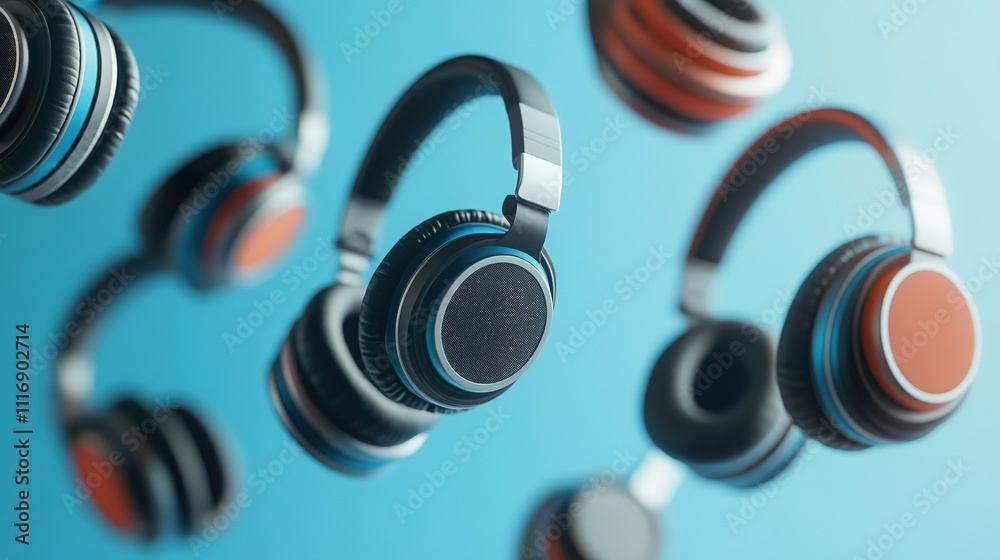 Naklejka premium Realistic image of floating 3D headphones