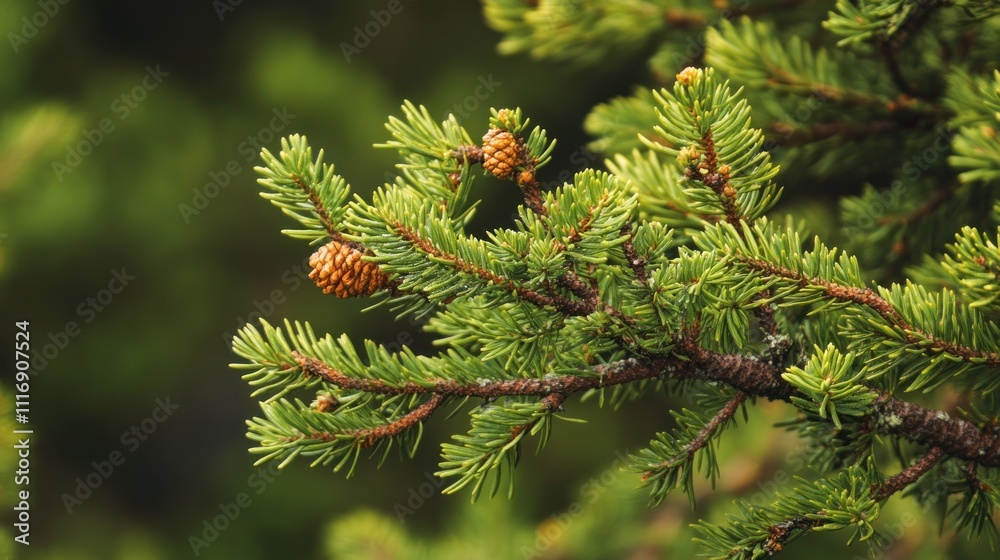 Serene Evergreen Branch with Pinecones Serene Evergreen Branch with Pinecones