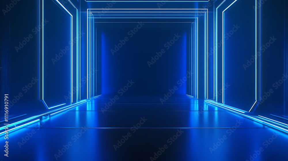Obraz premium Futuristic Neon Blue Corridor Design