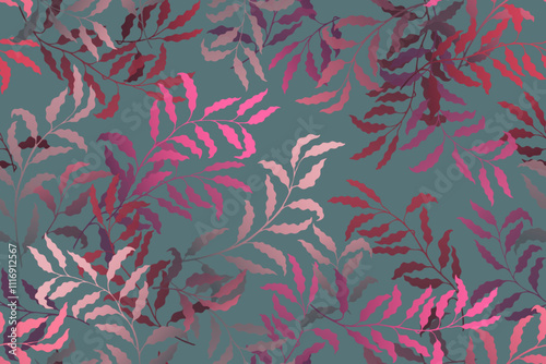 Willow branches tree leaves rich vector seamless pattern. Wallpaper or wrappi...