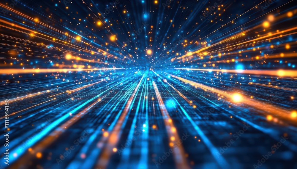 Fototapeta premium Abstract digital background with vibrant blue and orange light streaks.