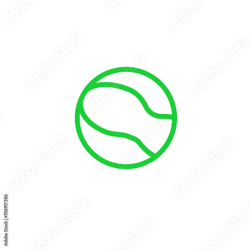 Tennis ball with simple green line art, sport icon, outline