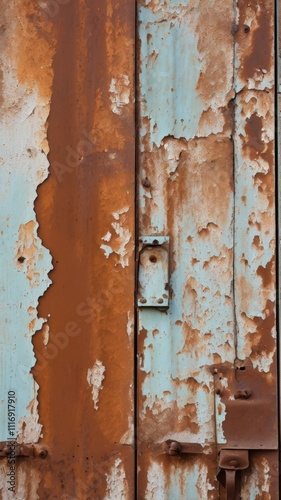 Rusty metal background with light blue paint