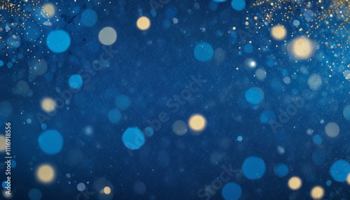 New year abstract blue background with sparkling lights and golden bokeh background, Christmas festive, copy space. Generative AI