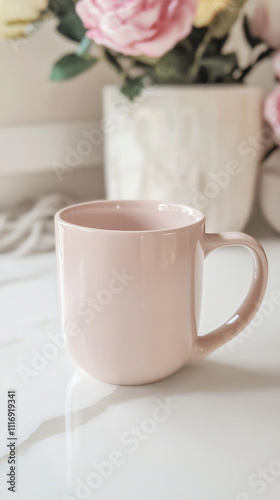 Wallpaper Mural A minimalist blush-toned mug with a soft roma Torontodigital.ca