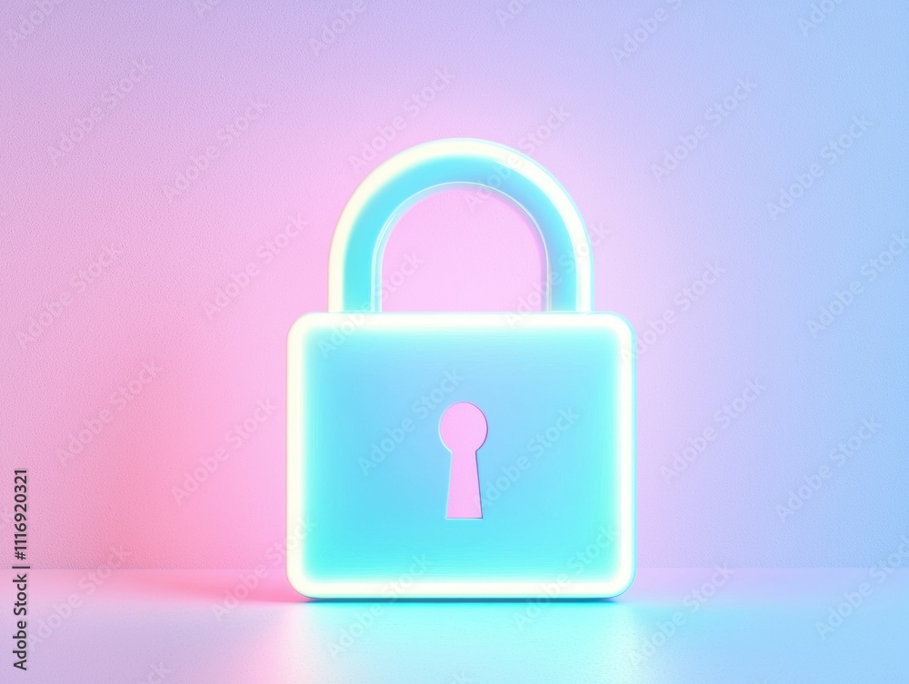 A glowing pastel-colored padlock illuminated against a soft, gradient background, symbolizing security and protection.