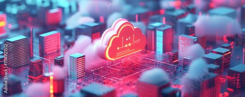 Cloud Computing Cityscape 3D Illustration photo