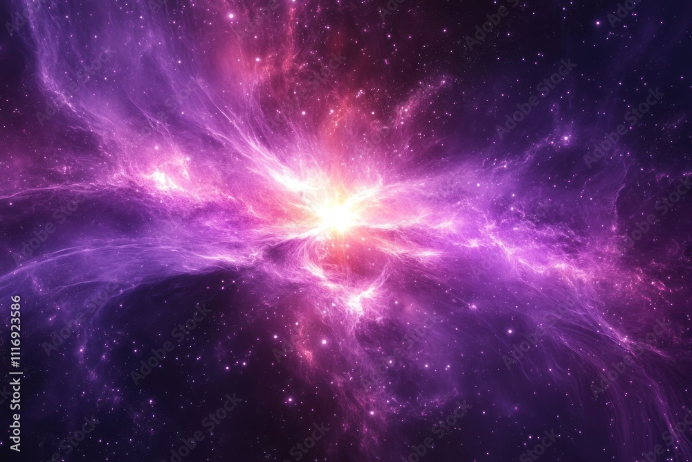 Fototapeta premium A vibrant nebula in the cosmos, glowing with pink and purple hues, against a backdrop of countless stars.