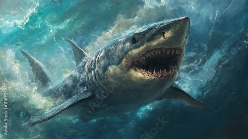 Great White Shark Emerging from the Depths