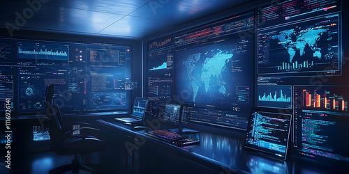 Cybersecurity Command Center 3D Illustration