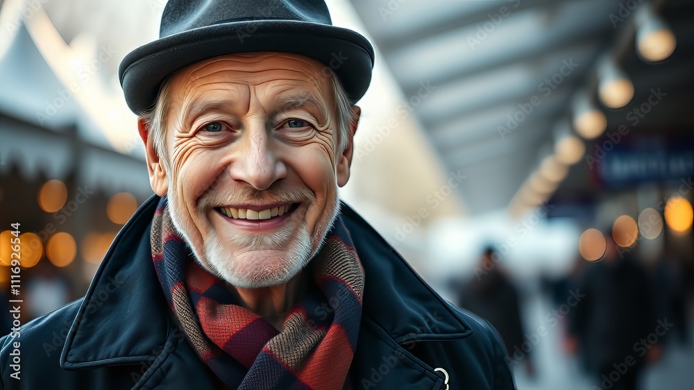 Smiling Senior Man in Winter Hat - Vibrant Outdoor Portrait Smiling Senior Man in Winter Hat - Vibrant Outdoor Portrait