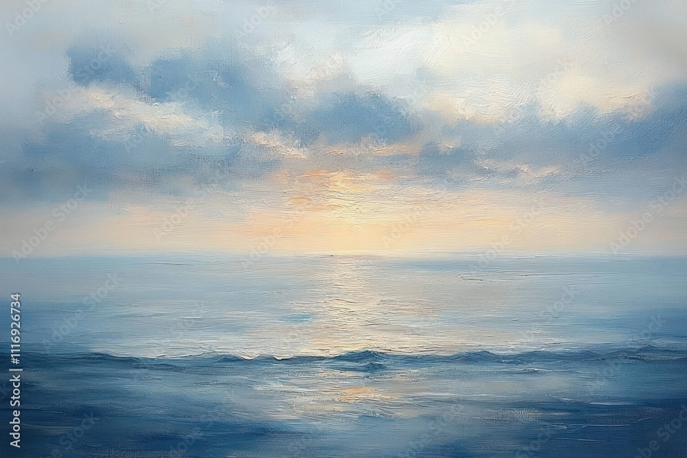 Obraz premium Serene Seascape Painting Impressionistic Style Soft Pastel Colors Sky Water Reflection