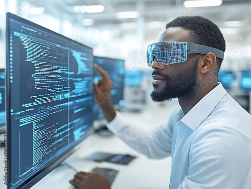 A man working on a coding project with dual monitors in a home setup