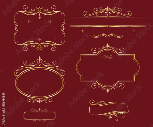 set of gold vintage frames with beautiful filigree, decorative gold borders and corner decorations.