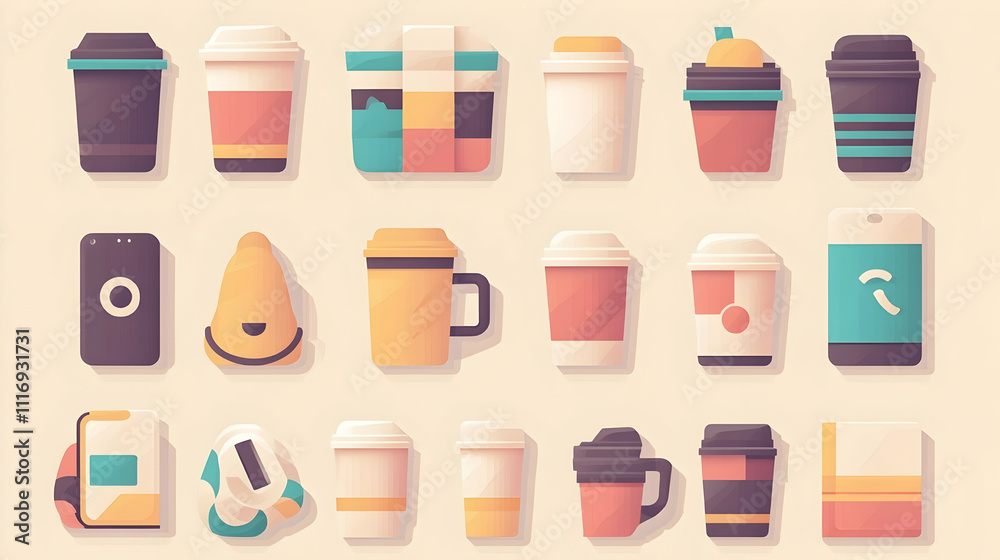 Collection of various coffee cups, containers, and packaging designs. Collection of various coffee cups, containers, and packaging designs.