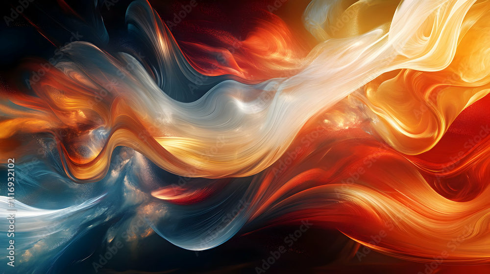 Obraz premium Abstract Wave Illustration: Fiery Orange and Teal Swirls
