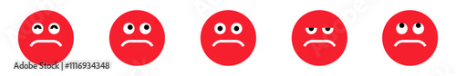 Sad faces icon set. Emoticons, facial expressions, sadness. Vector illustration
