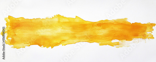 Bright Yellow Watercolor Horizontal Paint Stroke on White Canvas