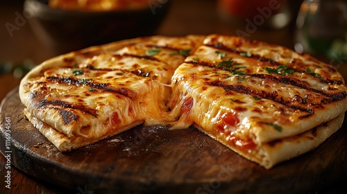 Wallpaper Mural Deliciously cheesy pizza slices rustic kitchen table food warm atmosphere close-up view culinary delight Torontodigital.ca