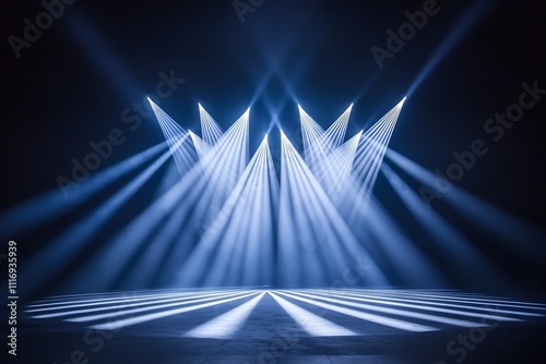 Ethereal Light Rays Forming Abstract Geometric Shapes in Dramatic Shadowy Stage Design