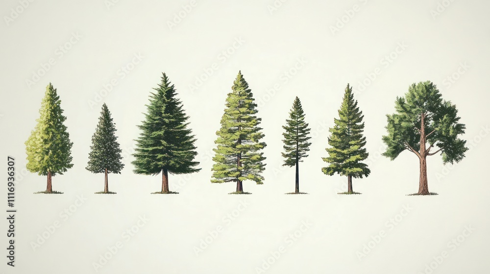 Obraz premium Diverse Coniferous and Deciduous Trees Illustration
