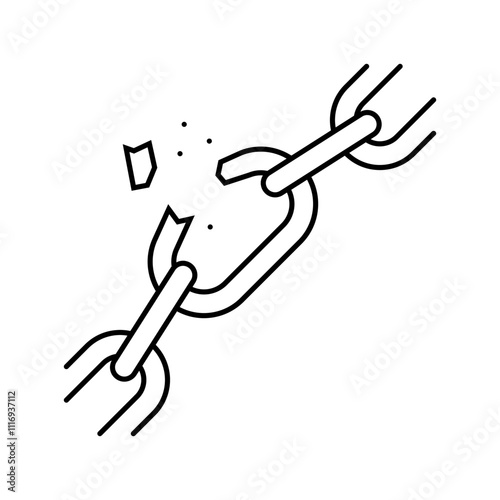 broken chain link fracture line icon vector. broken chain link fracture sign. isolated contour symbol black illustration