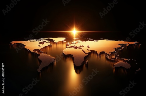 Glowing World Map with Radiant Star and Spiritual Light Concept