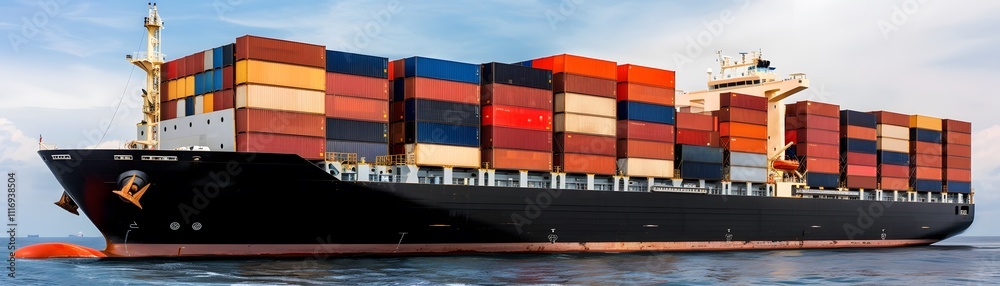 Obraz premium Freight shipping operations ocean waters container cargo ship open sea aerial view global trade