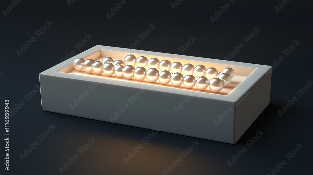 Glowing pearls arranged in a rectangular box on a dark background. Glowing pearls arranged in a rectangular box on a dark background.
