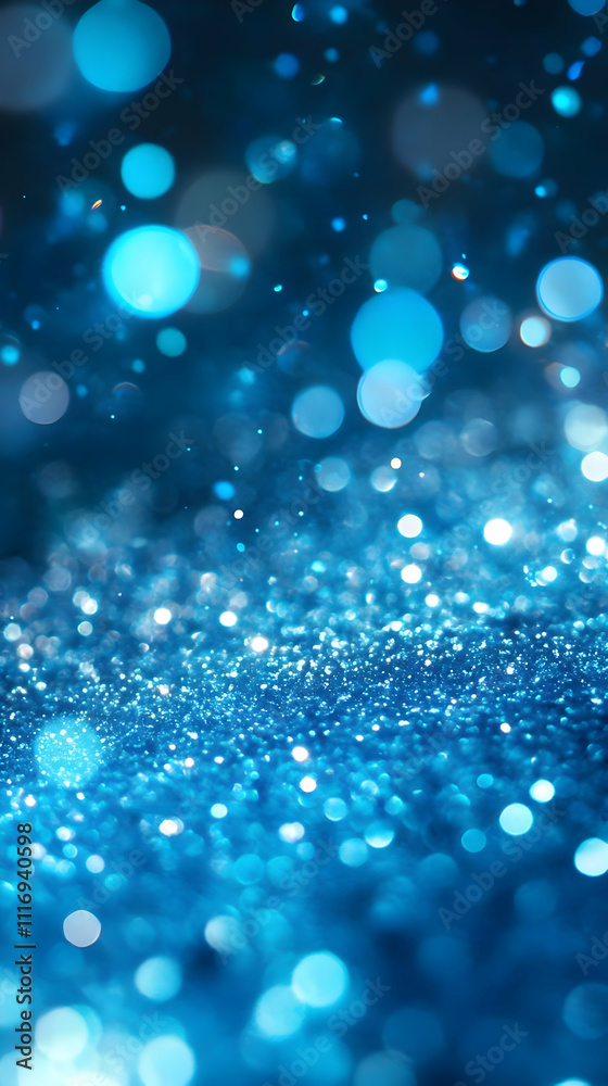 A shimmering blue background filled with sparkling bokeh lights. A shimmering blue background filled with sparkling bokeh lights.