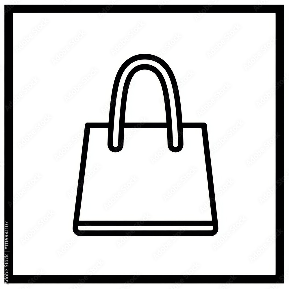 Minimalistic black shopping bag icon outlined on a white backdrop Minimalistic black shopping bag icon outlined on a white backdrop