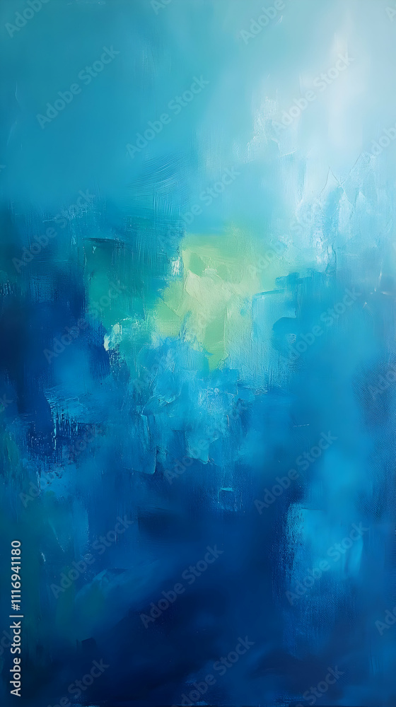 Abstract painting featuring various shades of blue with hints of green, evoking calmness. Abstract painting featuring various shades of blue with hints of green, evoking calmness.