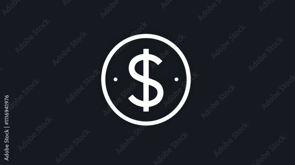 Minimalistic circular dollar sign icon in white on a black background Minimalistic circular dollar sign icon in white on a black background