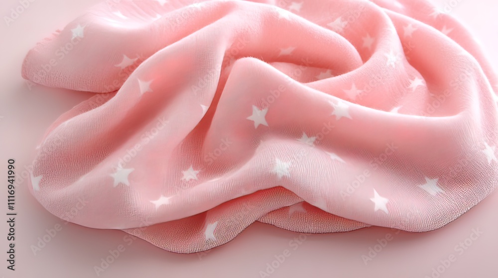 Soft pink fabric with white stars, draped elegantly.