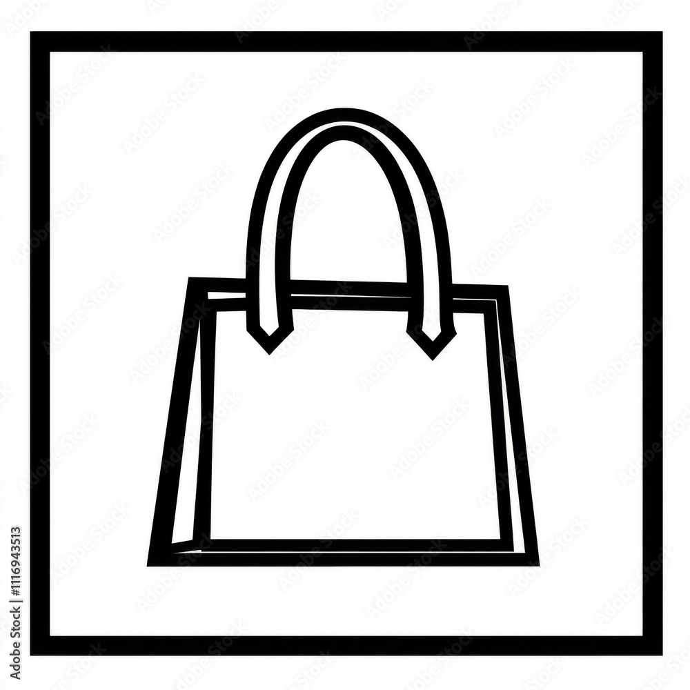 Outlined black shopping bag icon on a white square with a clean design Outlined black shopping bag icon on a white square with a clean design