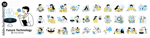 A collection of people using future technologies thanks to the advancement of science. Items from science fiction.
