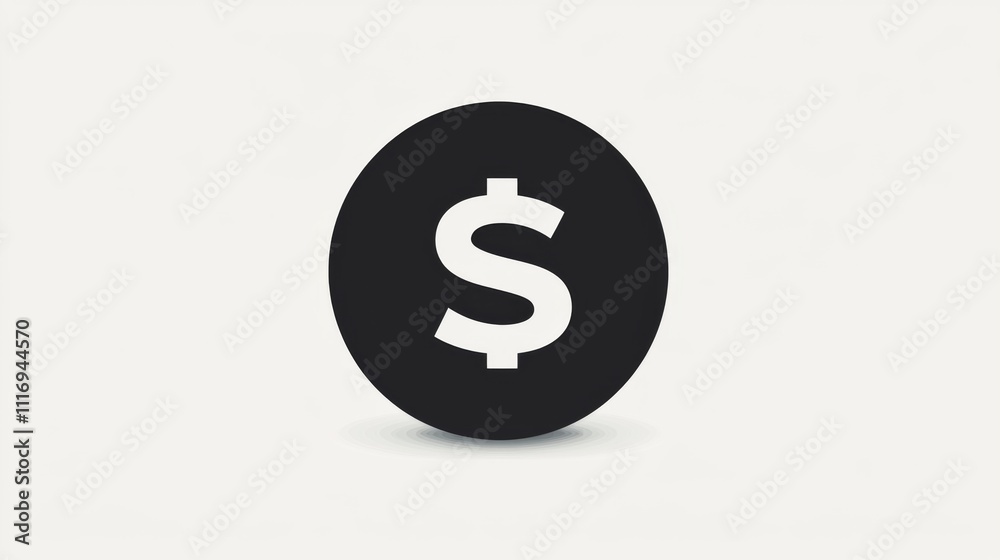 Black and white dollar sign icon on a minimalist white background Black and white dollar sign icon on a minimalist white background
