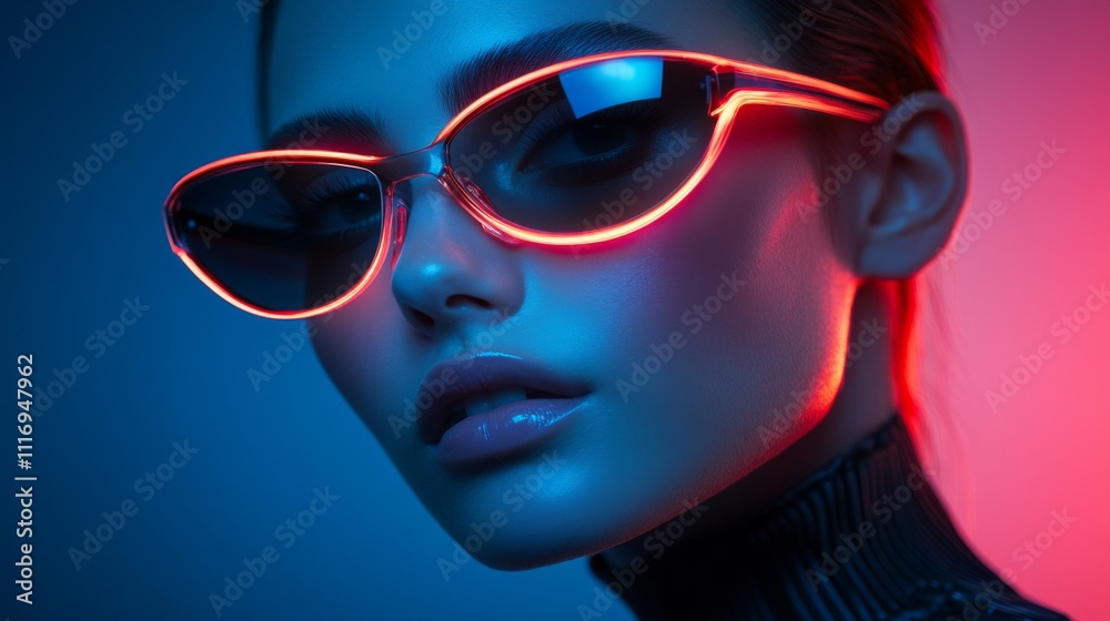 Fashion-forward portrait of a woman in bold orange sunglasses Fashion-forward portrait of a woman in bold orange sunglasses