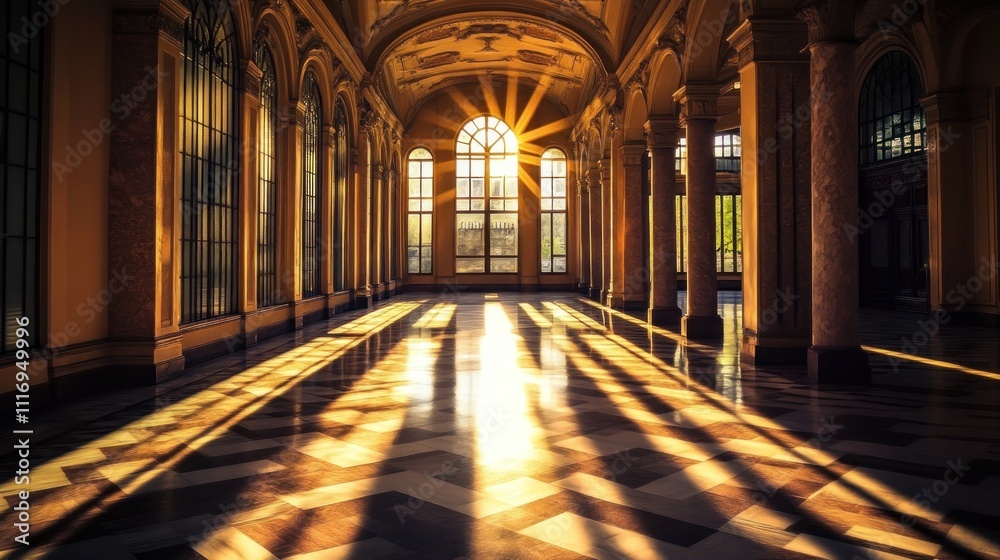 Obraz premium Sunbeams Illuminating Grand Hallway