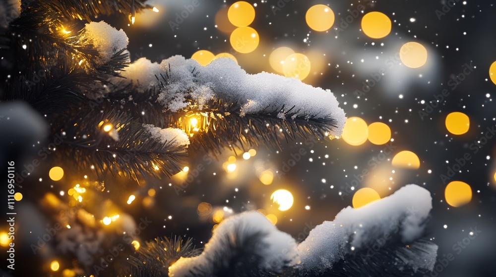 Snow-covered pine trees with twinkling Christmas lights, 8k, High detail
Snow-covered pine trees with twinkling Christmas lights, 8k, High detail
