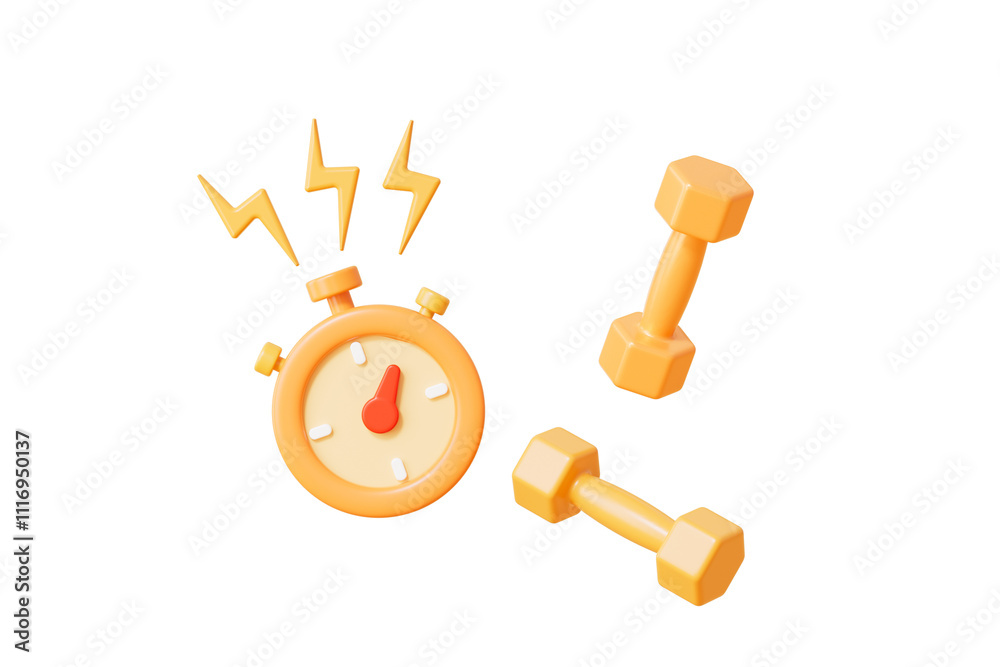 3d rendering fitness title dumbbell and second watch 3d rendering fitness title dumbbell and second watch