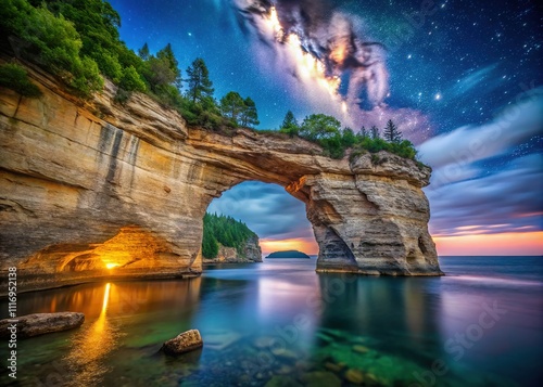 Grand Arch Pictured Rocks Michigan Night Photography AI Art photo