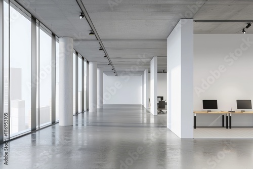 Wallpaper Mural Modern Office Corridor with City View Torontodigital.ca