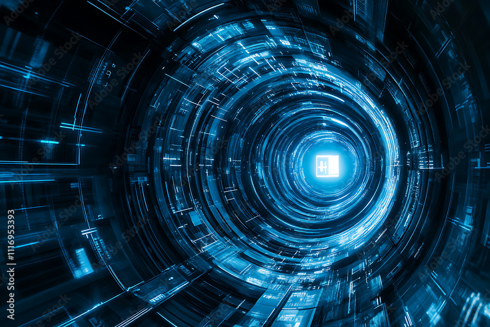 Fototapeta premium Hyperspace Tunnel - Futuristic Technology Art