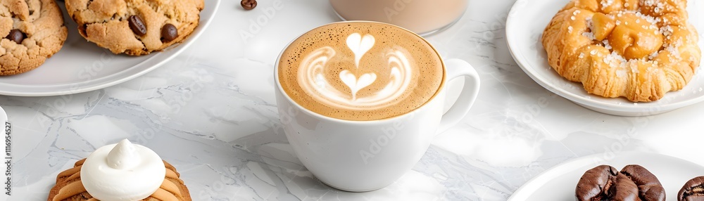 Savoring coffee art and cookies delight in a cozy warm atmosphere food photography aesthetic Savoring coffee art and cookies delight in a cozy warm atmosphere food photography aesthetic