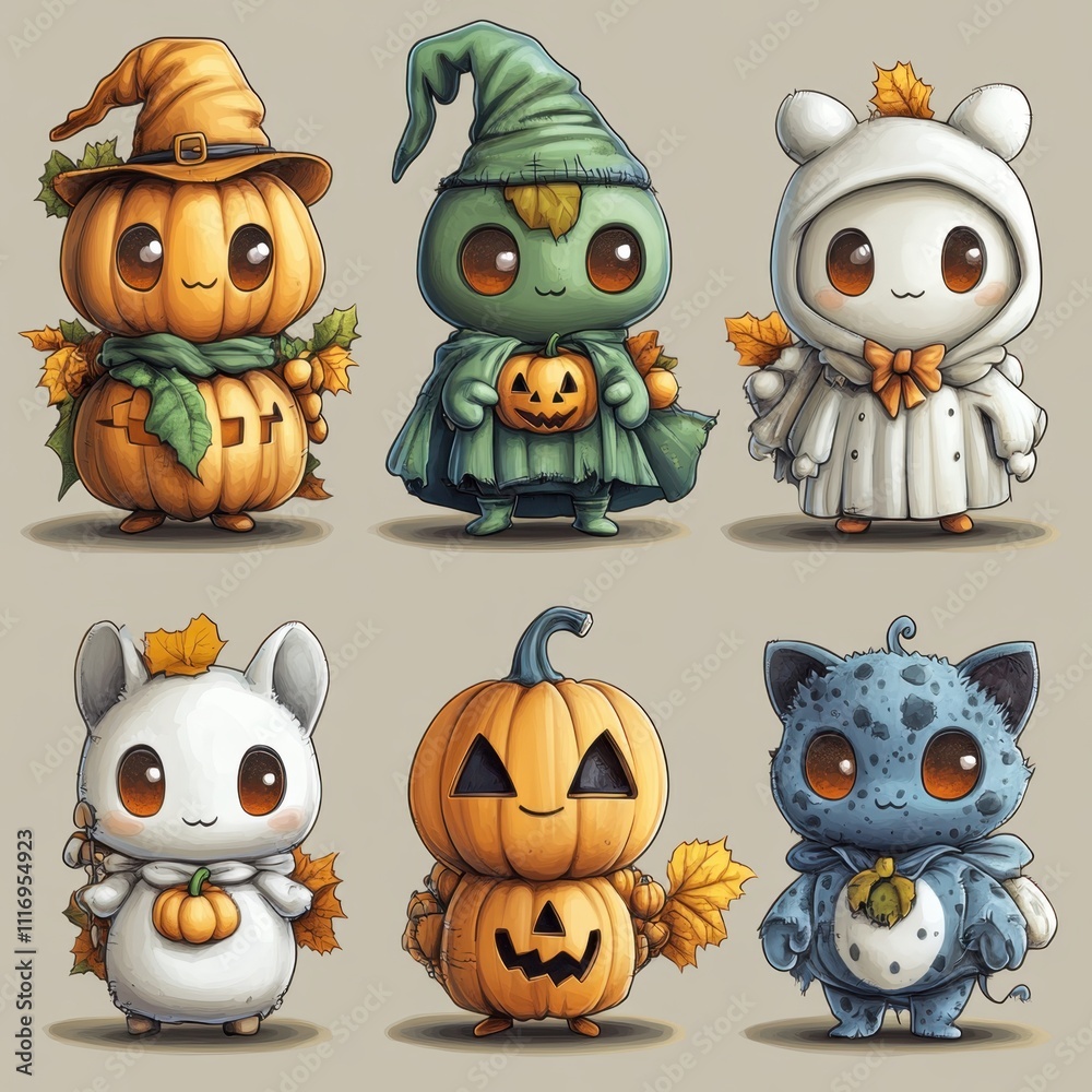 A set of various (Halloween Cartoon Set) in full detail, isolated on a transparent background. A set of various (Halloween Cartoon Set) in full detail, isolated on a transparent background.