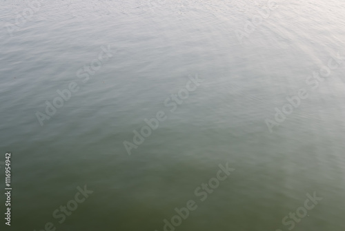 A calm, still body of water with gentle ripples on the surface
